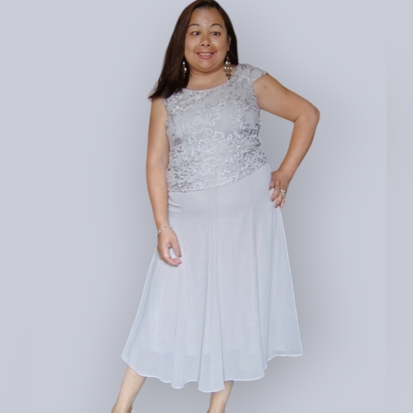 JACQUES VERT WOMENS SMALL FLORAL FORMAL GREY DRESS WEDDING PROM OR GRAD… - Picture 3 of 10